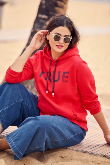 Ulla Popken TRUE Lettering Hoodie Neon Red - Mikiny & mikiny s kapucí - 