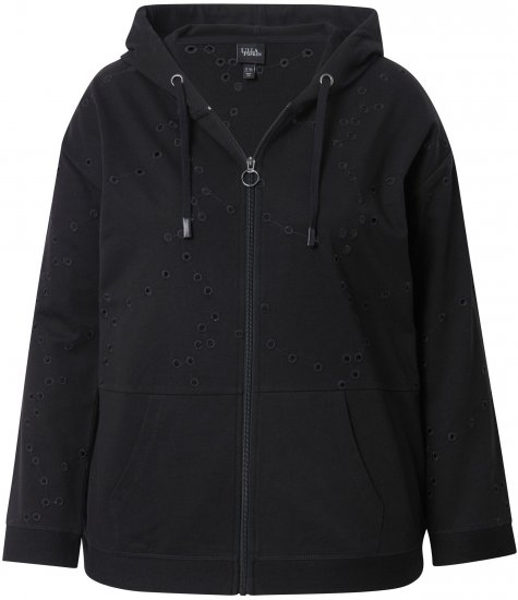 Ulla Popken Eyelet Embroidered Zip-Up Hoodie Black - Mikiny & mikiny s kapucí - 