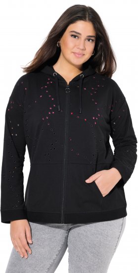 Ulla Popken Eyelet Embroidered Zip-Up Hoodie Black - Mikiny & mikiny s kapucí - 