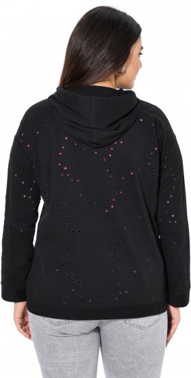 Ulla Popken Eyelet Embroidered Zip-Up Hoodie Black - Mikiny & mikiny s kapucí - 