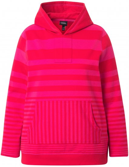 Ulla Popken Oversized Striped Long Sleeve Hoodie Lychee - Mikiny & mikiny s kapucí - 