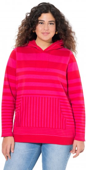 Ulla Popken Oversized Striped Long Sleeve Hoodie Lychee - Mikiny & mikiny s kapucí - 