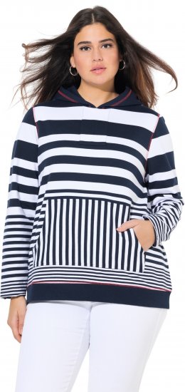 Ulla Popken Oversized Striped Long Sleeve Hoodie Ink Blue - Mikiny & mikiny s kapucí - 