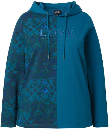 Ulla Popken Split Print LOVE Hoodie Teal - Mikiny & mikiny s kapucí - 