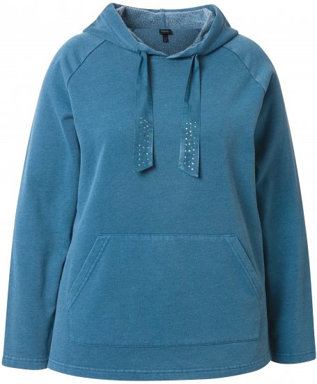 Ulla Popken Rhinestone Drawstring Moon Wash Hoodie Teal - Mikiny & mikiny s kapucí - 
