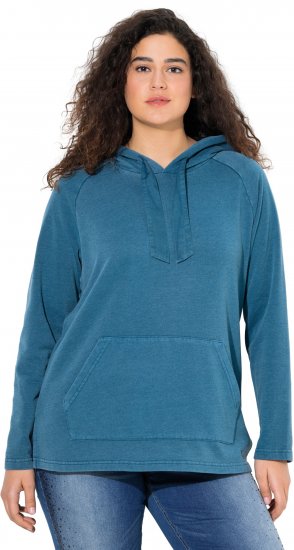 Ulla Popken Rhinestone Drawstring Moon Wash Hoodie Teal - Mikiny & mikiny s kapucí - 