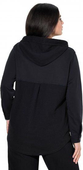 Ulla Popken Mixed Texture Button Down Hoodie Black - Mikiny & mikiny s kapucí - 