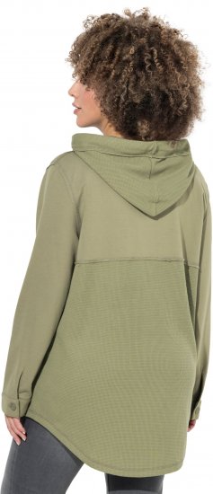 Ulla Popken Mixed Texture Button Down Hoodie Pond Green - Mikiny & mikiny s kapucí - 