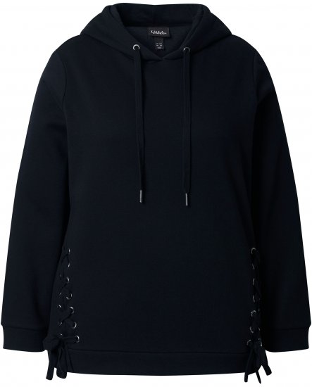 Ulla Popken Decorative Lace-Up Hoodie Black - Mikiny & mikiny s kapucí - 