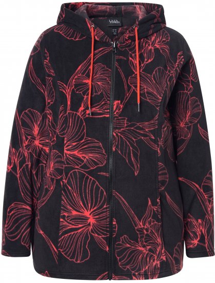 Ulla Popken Fleece Flower Print Zip-Up Hoodie Black - Mikiny & mikiny s kapucí - 