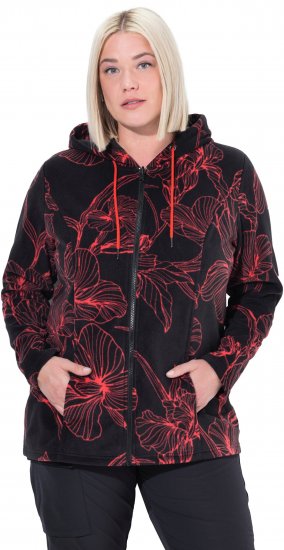 Ulla Popken Fleece Flower Print Zip-Up Hoodie Black - Mikiny & mikiny s kapucí - 