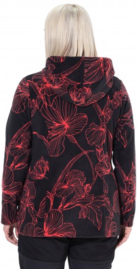 Ulla Popken Fleece Flower Print Zip-Up Hoodie Black - Mikiny & mikiny s kapucí - 