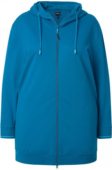 Ulla Popken Contrast Piping Zip-Up Hoodie Smoke Blue - Mikiny & mikiny s kapucí - 