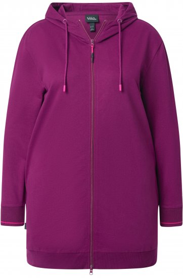 Ulla Popken Contrast Piping Zip-Up Hoodie Pink Berry - Mikiny & mikiny s kapucí - 