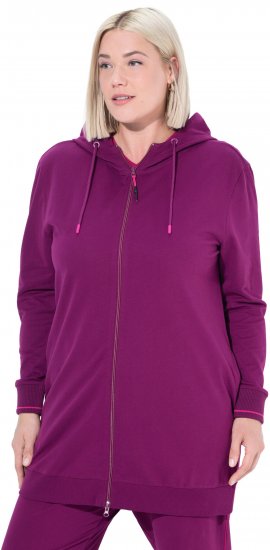 Ulla Popken Contrast Piping Zip-Up Hoodie Pink Berry - Mikiny & mikiny s kapucí - 