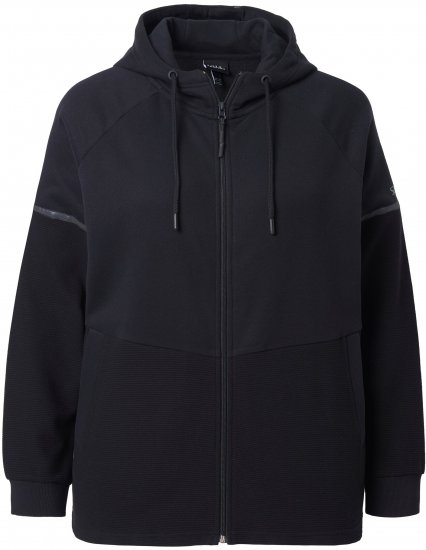 Ulla Popken Mix Fabric Reflective Trim Zip Hoodie Black - Mikiny & mikiny s kapucí - 