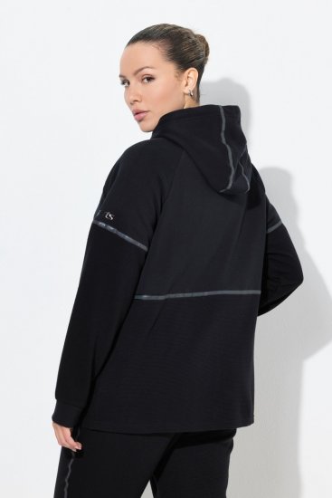 Ulla Popken Mix Fabric Reflective Trim Zip Hoodie Black - Mikiny & mikiny s kapucí - Pohodlné mikiny, hoodie a pleteniny