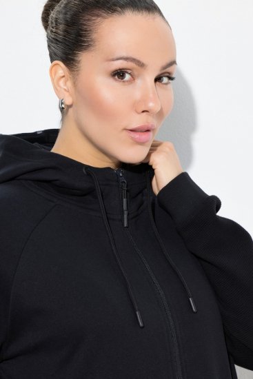 Ulla Popken Mix Fabric Reflective Trim Zip Hoodie Black - Mikiny & mikiny s kapucí - Pohodlné mikiny, hoodie a pleteniny