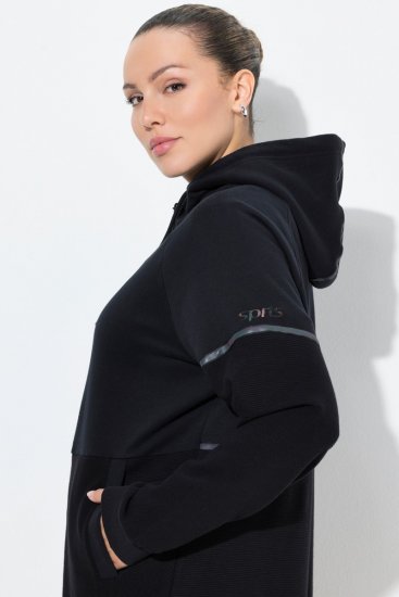 Ulla Popken Mix Fabric Reflective Trim Zip Hoodie Black - Mikiny & mikiny s kapucí - Pohodlné mikiny, hoodie a pleteniny