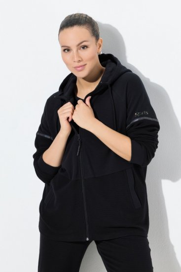 Ulla Popken Mix Fabric Reflective Trim Zip Hoodie Black - Mikiny & mikiny s kapucí - Pohodlné mikiny, hoodie a pleteniny