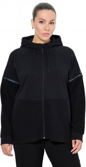 Ulla Popken Mix Fabric Reflective Trim Zip Hoodie Black - Mikiny & mikiny s kapucí - 