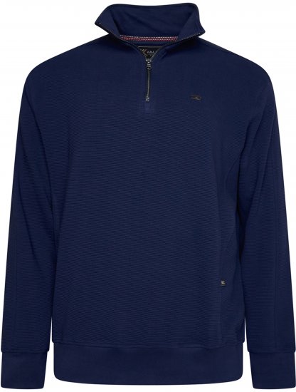 Kam Jeans 7090 1/4 Zip Jacquard Knit Self Stripe Sweatshirt Navy - Mikiny & mikiny s kapucí - Mikiny & Mikiny s kapucí 2XL-12XL