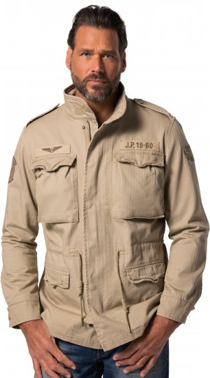 JP1880 Field Jacket with Badges Vintage Look Dark Beige - Bundy - Bundy Nadměrné Velikosti - 2XL-8XL