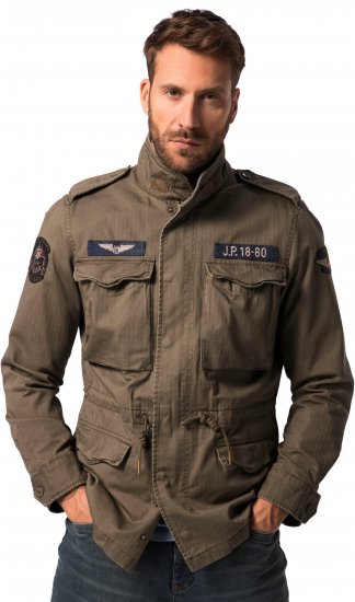 JP1880 Field Jacket with Badges Vintage Look TALL Moss Green - TALL bundy - 