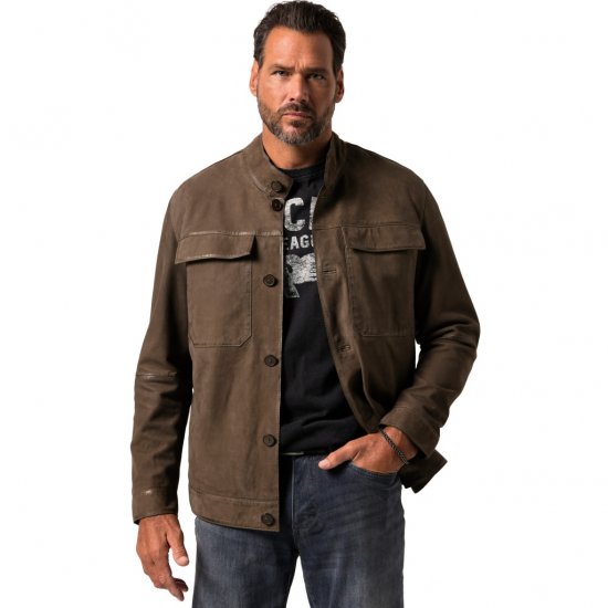 JP1880 Leather Jacket Lambskin Suede Brown - Bundy - Bundy Nadměrné Velikosti - 2XL-8XL