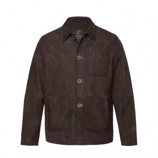JP1880 Leather Jacket Goat Suede Shirt Collar Dark Brown - Bundy - Bundy Nadměrné Velikosti - 2XL-8XL