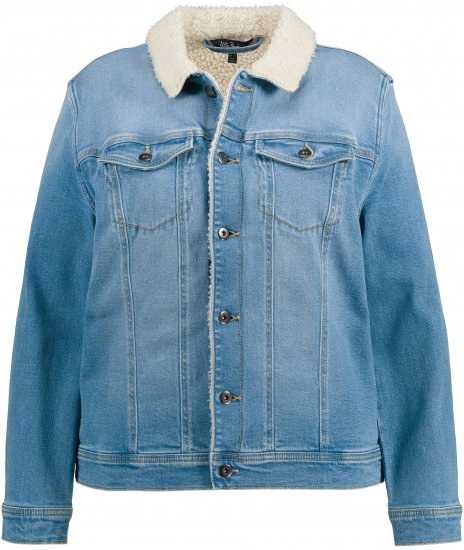 Ulla Popken Teddy Fleece Lined Denim Jacket Blue Denim - Bundy - 