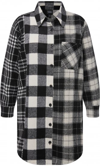 Ulla Popken Mixed Plaid Long Sleeve Button Down Shacket Black - Bundy - 