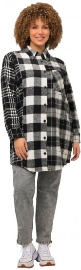 Ulla Popken Mixed Plaid Long Sleeve Button Down Shacket Black - Bundy - 
