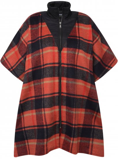 Ulla Popken Oversized Plaid Wing Collar Poncho Red Orange - Bundy - 