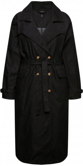 Ulla Popken Denim Acid Wash Trench Coat Black - Bundy - 