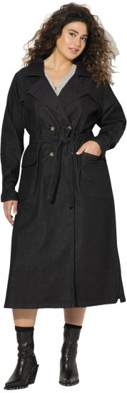 Ulla Popken Denim Acid Wash Trench Coat Black - Bundy - 