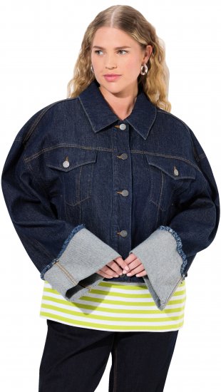 Ulla Popken Stretch Fit Cropped Denim Jacket Rinsed Wash - Bundy - 