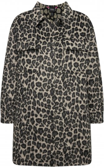 Ulla Popken Leopard Print Shirt Jacket Black - Bundy - 