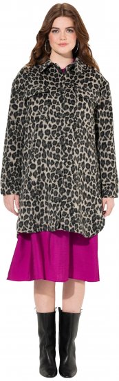 Ulla Popken Leopard Print Shirt Jacket Black - Bundy - 