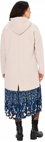 Ulla Popken Oversized Teddy Plush Heart Detail Jacket Pebble Grey - Bundy - 