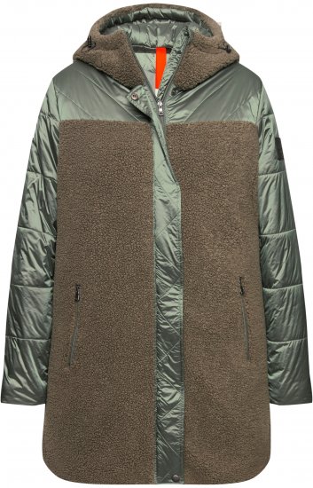 Ulla Popken Mixed Texture Fleece Quilted Jacket Olive - DÁMSKÉ OBLEČENÍ 40-66 - 