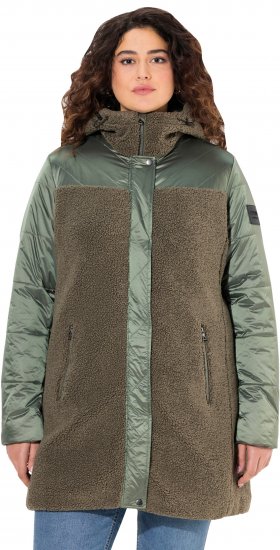 Ulla Popken Mixed Texture Fleece Quilted Jacket Olive - DÁMSKÉ OBLEČENÍ 40-66 - 