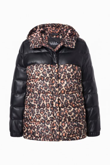 Ulla Popken HYPRAR Leopard And Leather Look Quilted Jacket Black - Bundy - 