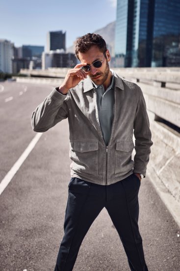 JP1880 Leather Jacket Lamskin Suede Grey - Bundy - Bundy Nadměrné Velikosti - 2XL-8XL