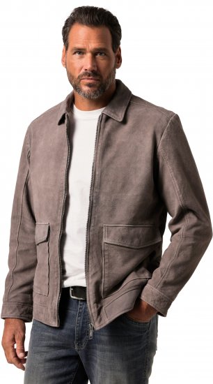 JP1880 Leather Jacket Lamskin Suede Grey - Bundy - Bundy Nadměrné Velikosti - 2XL-8XL