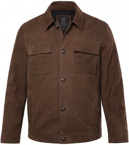 JP1880 Leather Jacket Nubuck Shirt Collar Brown - Bundy - Bundy Nadměrné Velikosti - 2XL-8XL