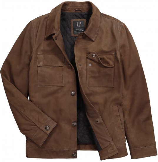 JP1880 Leather Jacket Nubuck Shirt Collar Brown - Bundy - Bundy Nadměrné Velikosti - 2XL-8XL