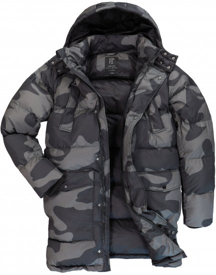 JP1880 Quilted Parka with Camouflage Drawstring Waist Black - Bundy - Bundy Nadměrné Velikosti - 2XL-8XL