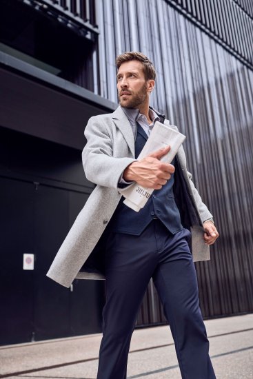 JP1880 Wool Blend Coat with Nylon Insert Grey - Bundy - Bundy Nadměrné Velikosti - 2XL-8XL