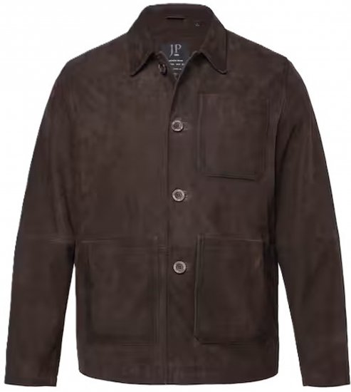 JP1880 Leather Jacket Goat Suede Shirt Collar Dark Brown - Bundy - Bundy Nadměrné Velikosti - 2XL-8XL
